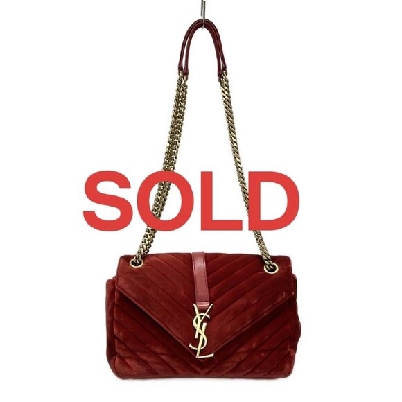 SAINT LAURENT PARIS Red Velour Shoulder Bag 950-061725 - Picture 1 of 14